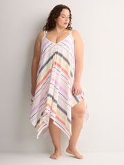 Striped Sharkbite V-Neck Cover-Up Dress