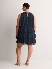 Blue Sleeveless Ruffled A-Line Dress