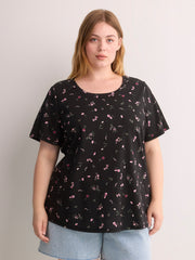 Curvy-Fit Dark Printed Short-Sleeve Crew-Neck Tee