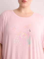 Responsible, Lilac Short-Sleeve Sleepshirt with Flamingo Print