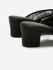 Extra Wide Width, Black Block-Heel Mesh Slip-On Sandal