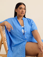 Short-Sleeve Buttoned-Down Eyelet Cover-Up Dress - Cover Me