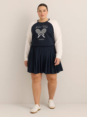 Navy Relaxed-Fit Raglan Sweatshirt with Tennis Chest Print - Active Zone