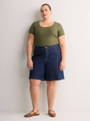 Grey Pointelle Knit Fitted Short-Sleeve T-Shirt