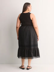 Sleeveless Shirred Tier Midi Dress