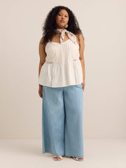 Linen Blend Swing Cami Blouse with Pintuck Detail