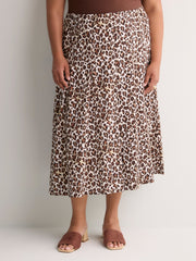 Leopard Pleated Midi Skirt