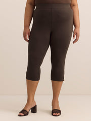 Responsible, Brown Capri Legging with Beaded Keyhole at Hem