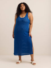 Long Mesh Cover-Up Dress with Side Slit