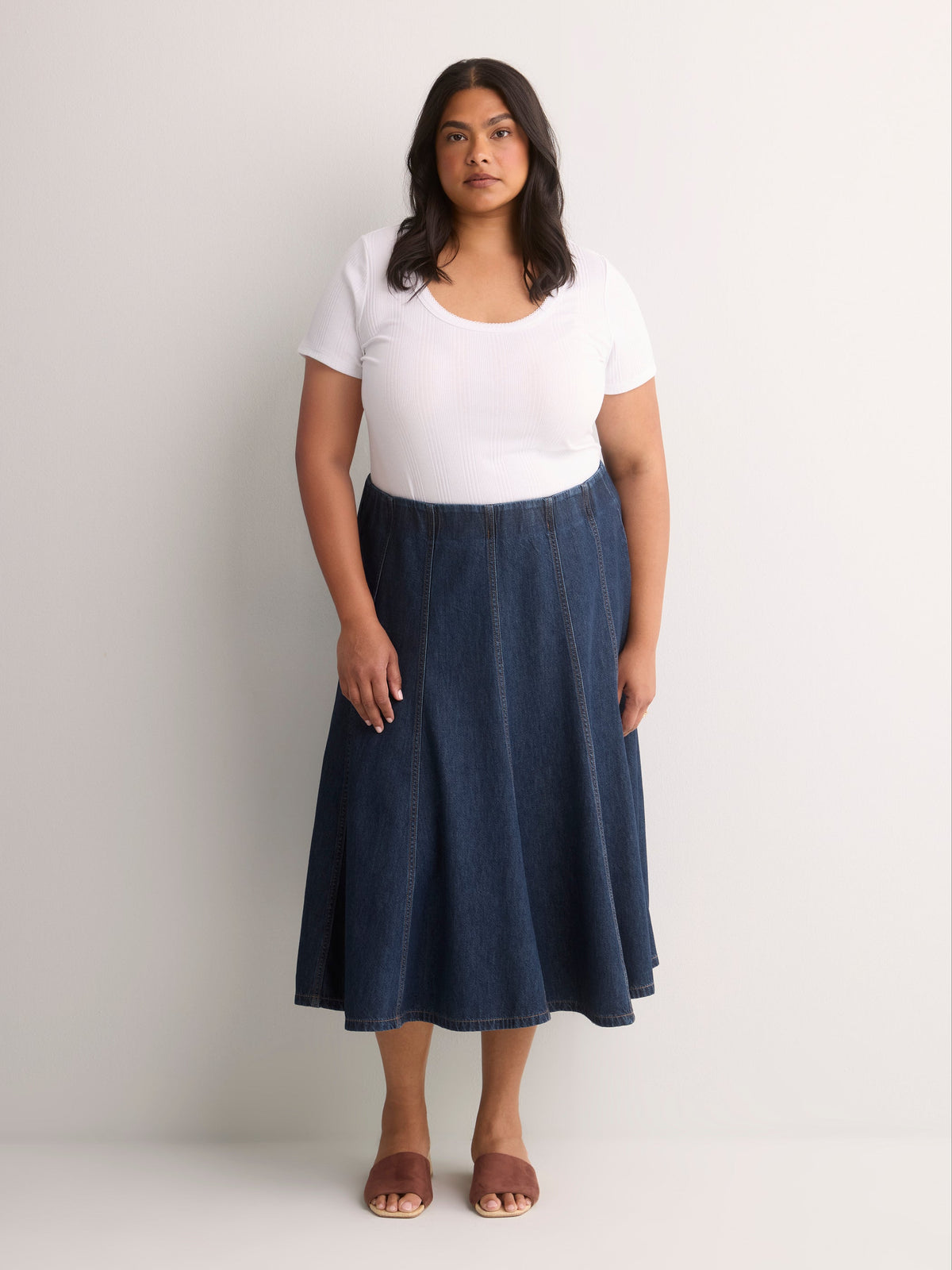 Dark Denim Fit and Flare Midi Skirt - d/C JEANS