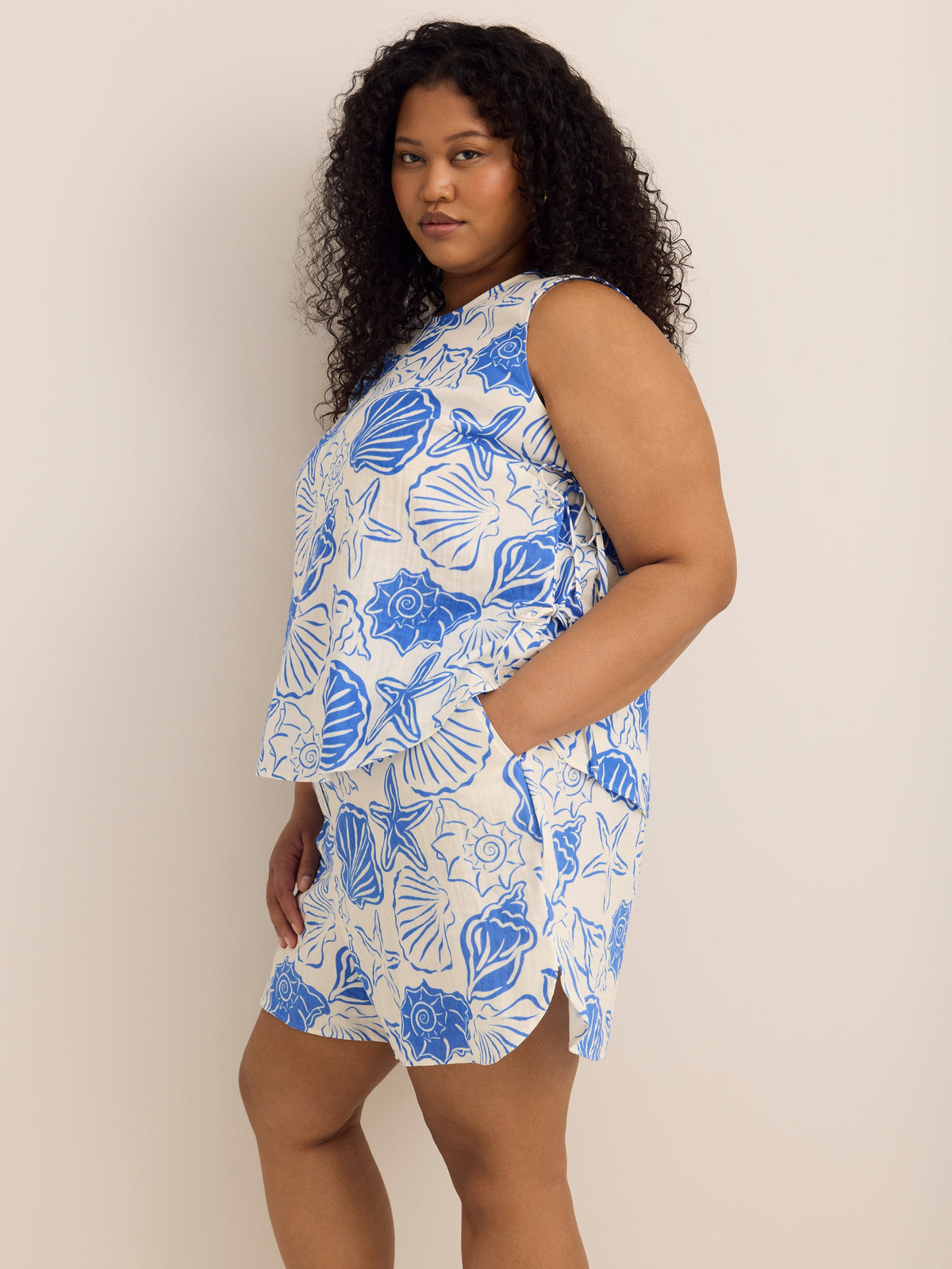 Sea-Print Cotton Pull-On Short
