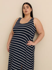 Responsible, Yarn-Dyed Scoop-Neck Sleeveless Dress with Slit