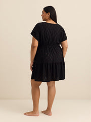 Blue Eyelet Fit and Flare V-Neck Cover-Up Dress - Cover Me