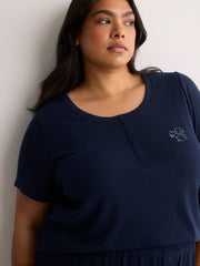 Textured Blue Short-Sleeve Henley Pyjama Top - tiVOGLIO