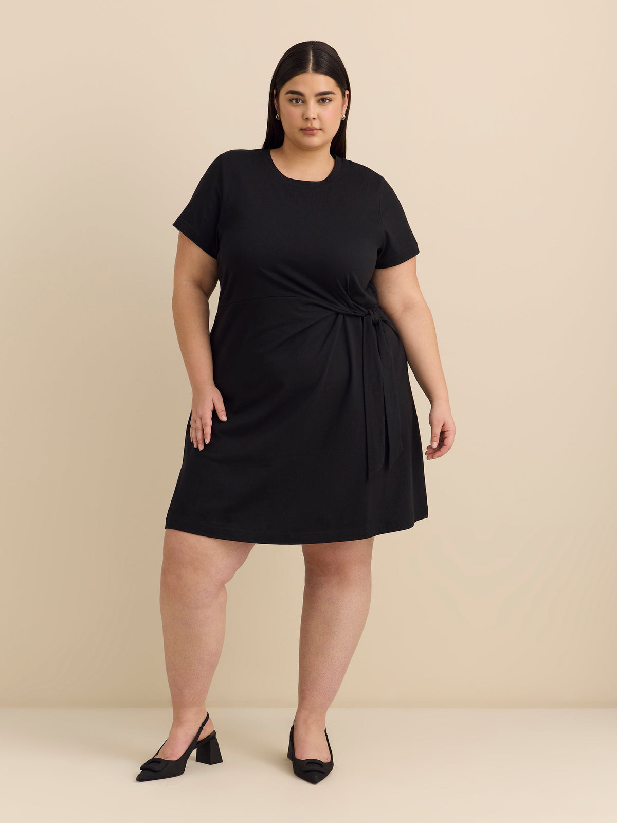 Responsible, Short-Sleeve Scoop-Neck Dress with Side Knot
