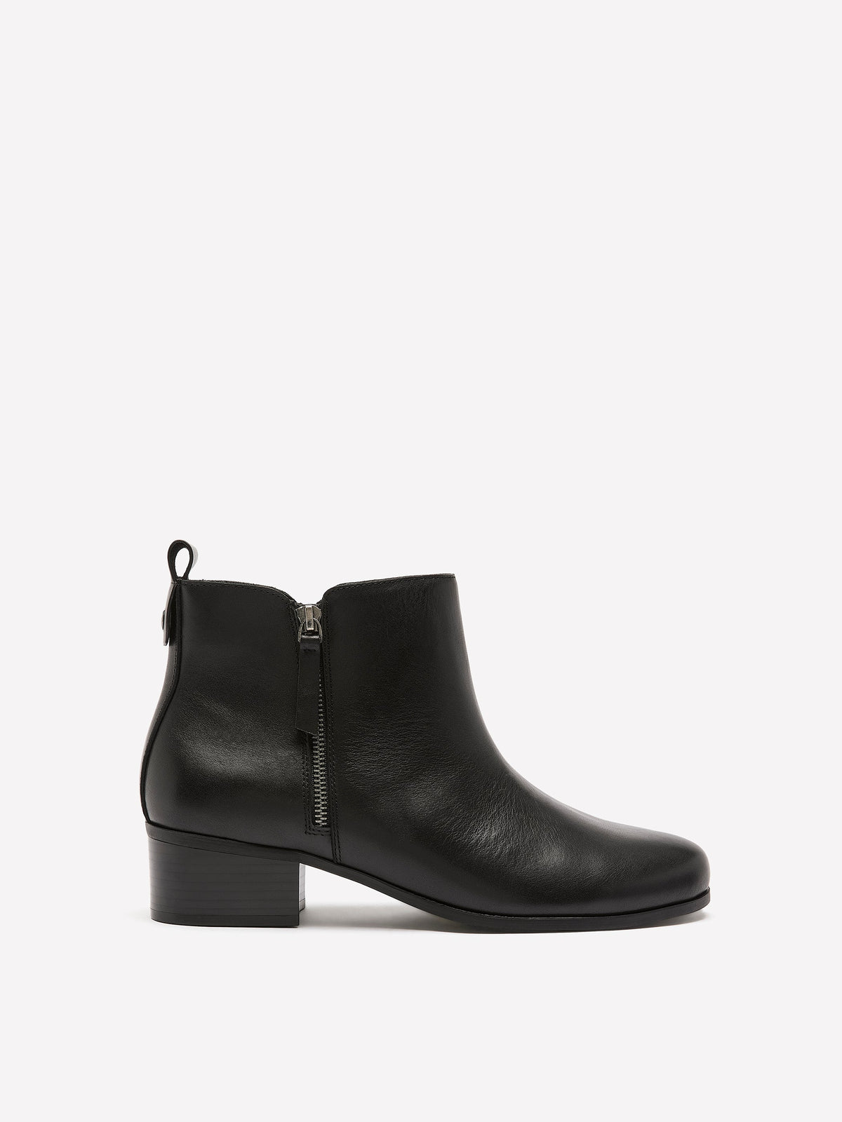 Extra Wide Width, Black Leather Zipper Ankle Bootie