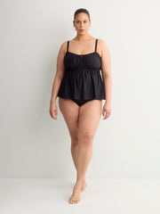 Black Fit and Flare Babydoll Tankini Top