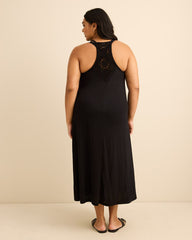 Knit Long Cover-Up Dress with Crochet Detail