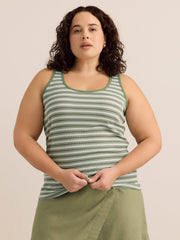 Striped Scoop-Neck Ribbed Knit Fitted Tank Top
