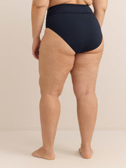 Navy Blue High-Waisted High-Leg Crisscross Swim Brief