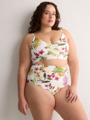 White Floral High-Waist Swim Brief
