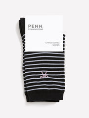 Black and White Striped Crew Socks with Bow Placement