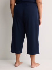 Blue Straight-Leg Rib Knit Capri Pyjama Pant - tiVOGLIO