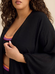Long Black Knit Shawl Cape with Back Smocking