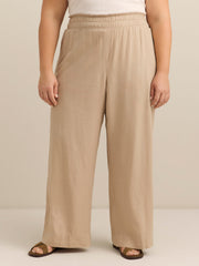 Petite, Solid Linen-Blend Wide-Leg Pant