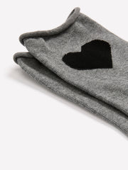 Grey Crew Socks with Heart Placement Print
