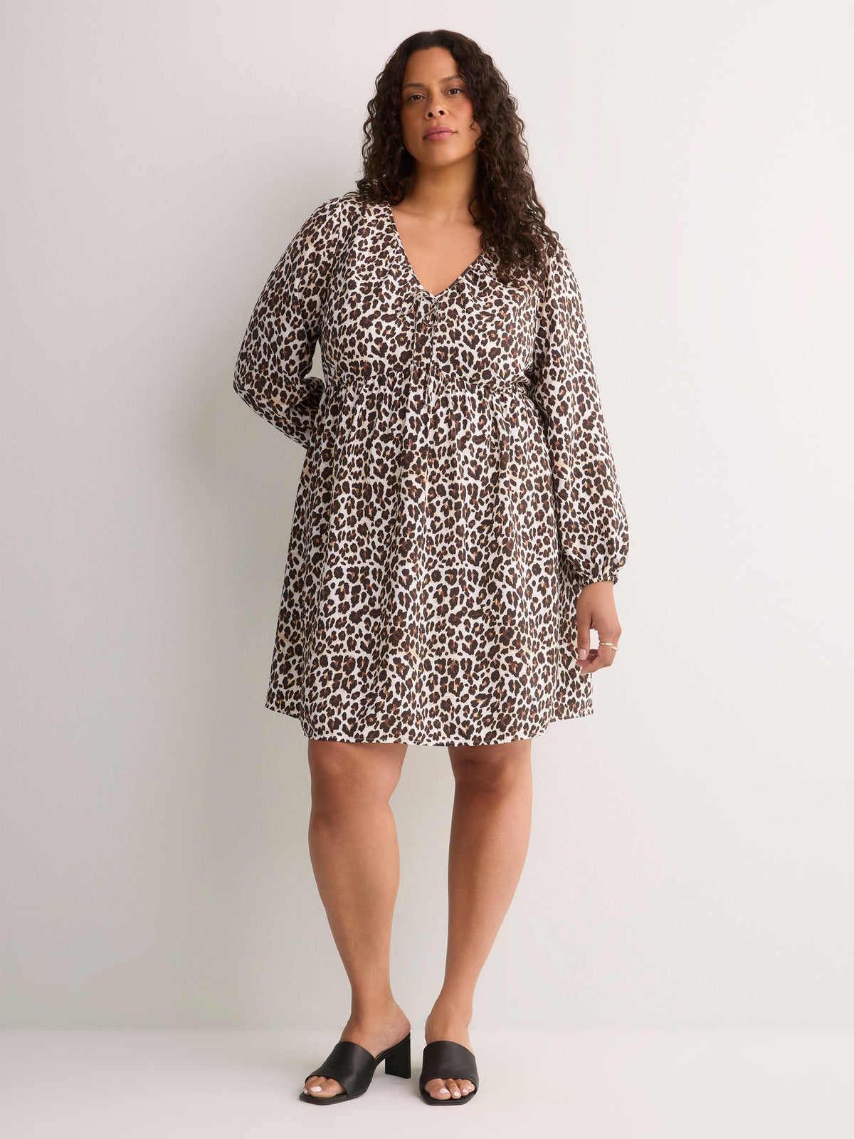 V-Neck Long Balloon Sleeve Empire Waist Dress