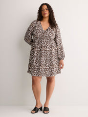 V-Neck Long Balloon Sleeve Empire Waist Dress