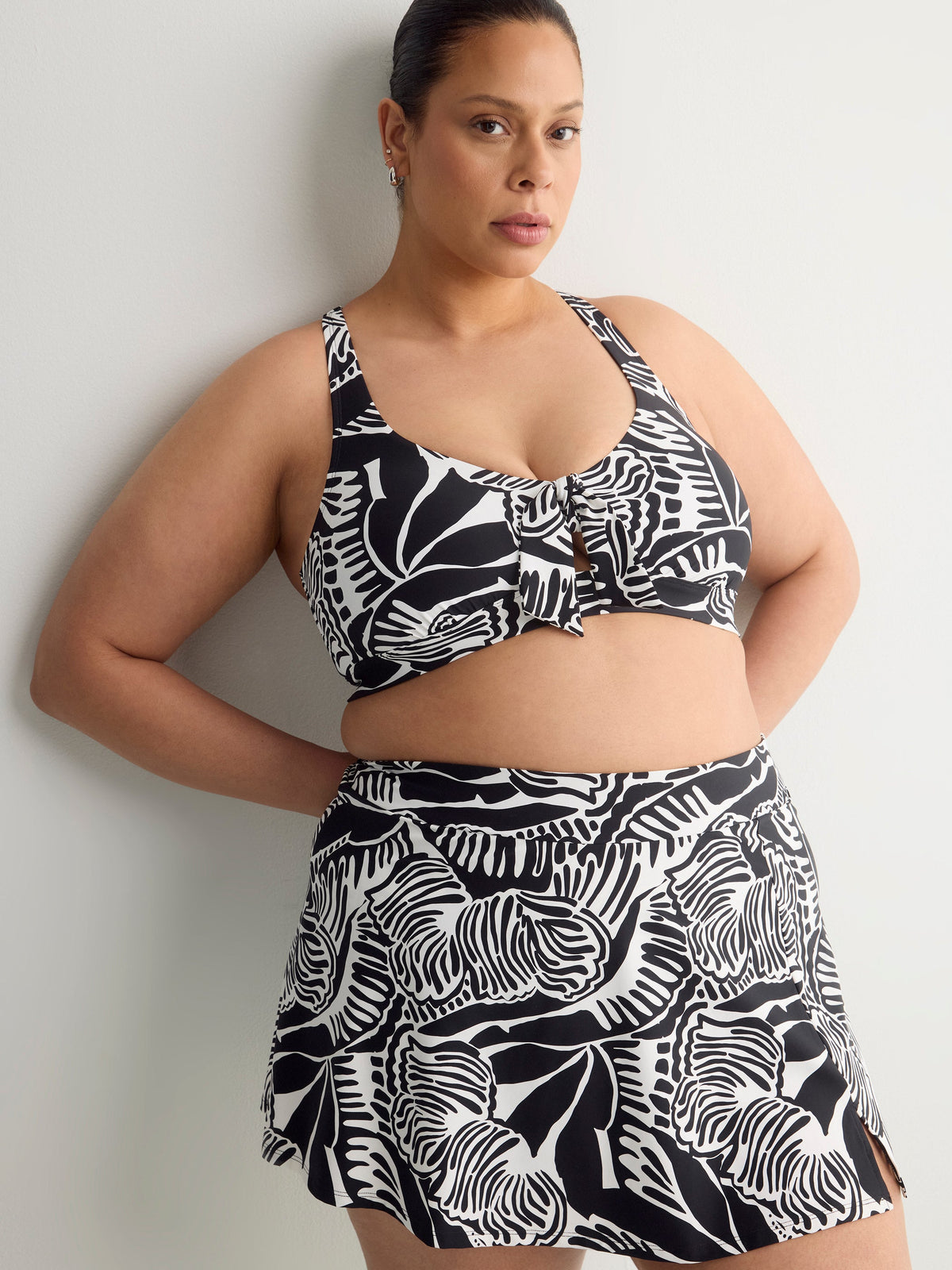 Printed High-Waist Swim Skirt With Built-In Brief