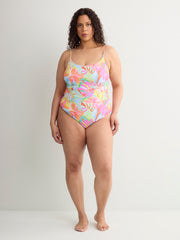 Floral Shirred Scoop-Neck One-Piece Swim Suit - Bleu by Rod Beattie
