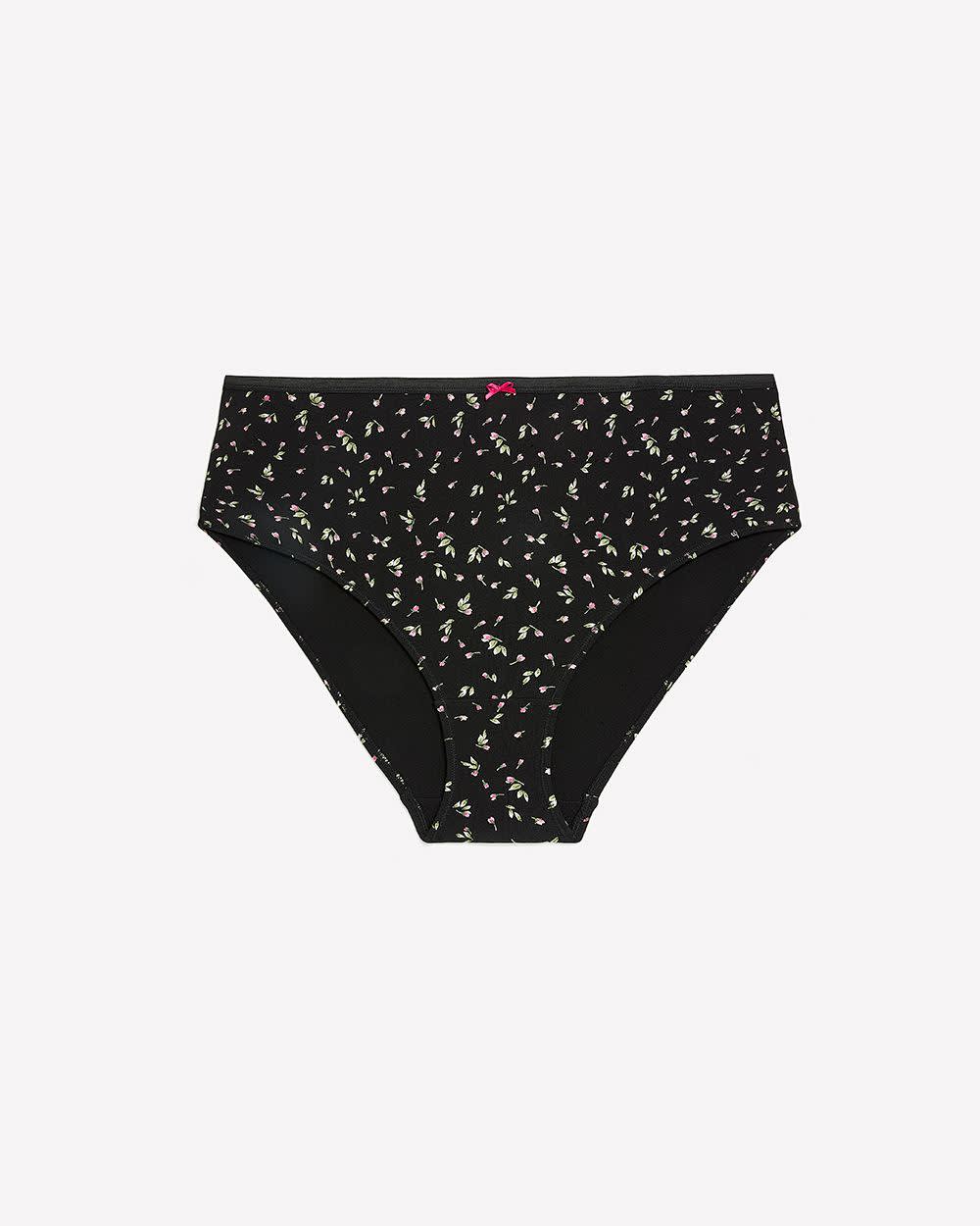Black High-Cut Brief with Rose Bud Print - tiVOGLIO