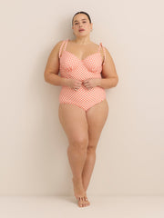 Coral Gingham Underwire Crop Tankini Top