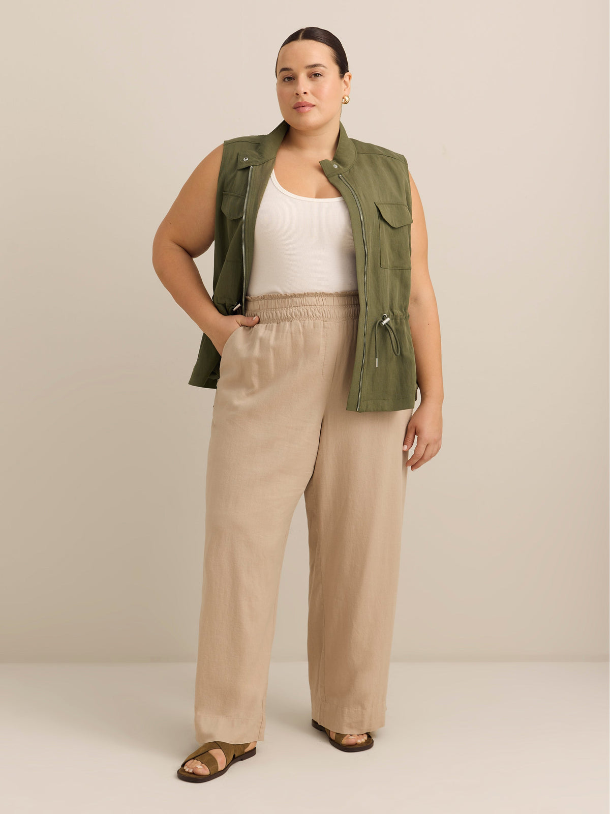 Petite, Solid Linen-Blend Wide-Leg Pant
