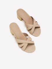 Wide Width, Bessey Tan Crossed Slip-On Block-Heel Sandal