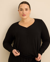Black Rib Henley Neck Pyjama Top - ti Voglio