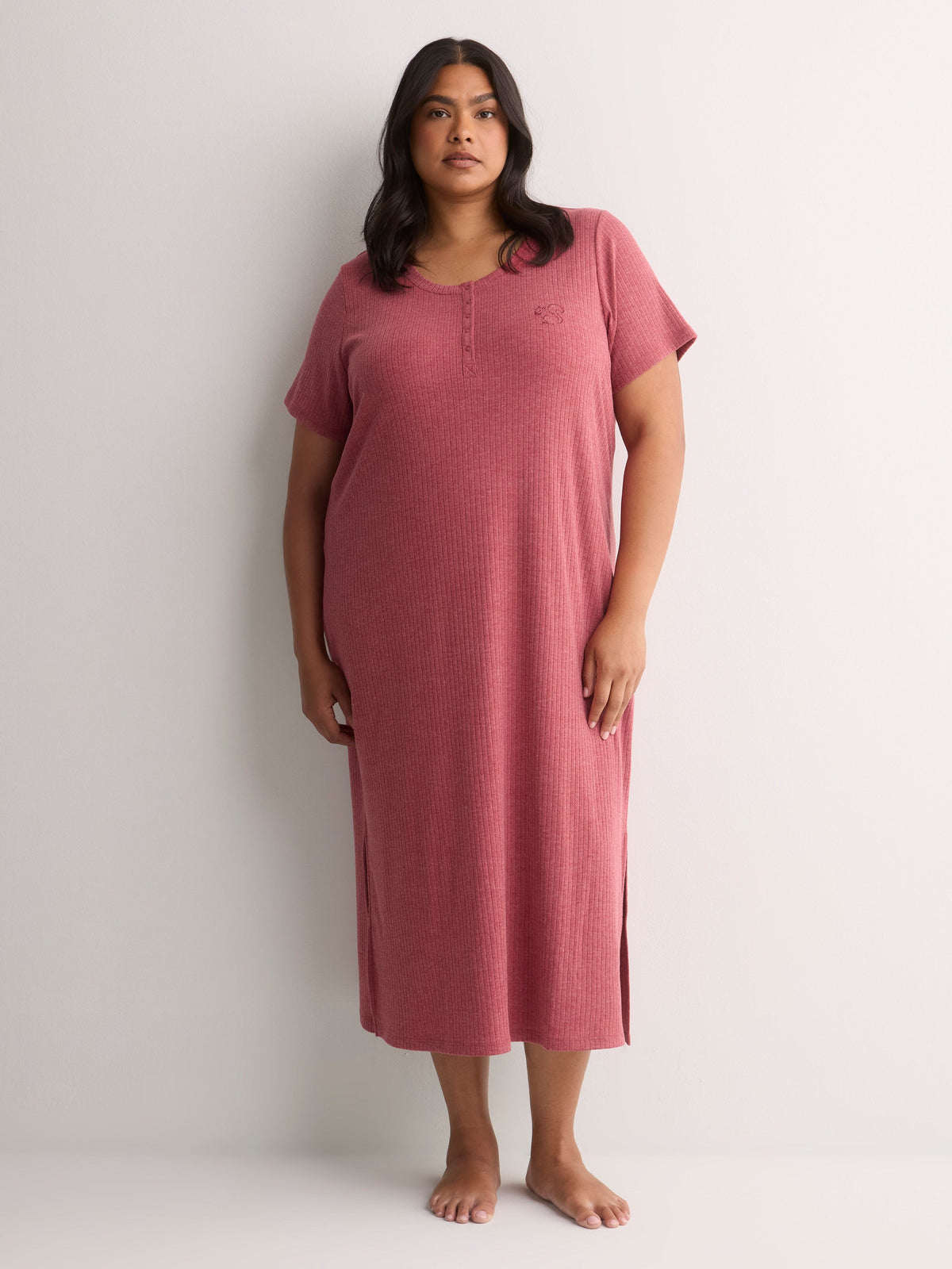 Heather Red Textured Long Short-Sleeve Sleepshirt - tiVOGLIO