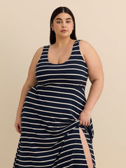 Responsible, Yarn-Dyed Scoop-Neck Sleeveless Dress with Slit