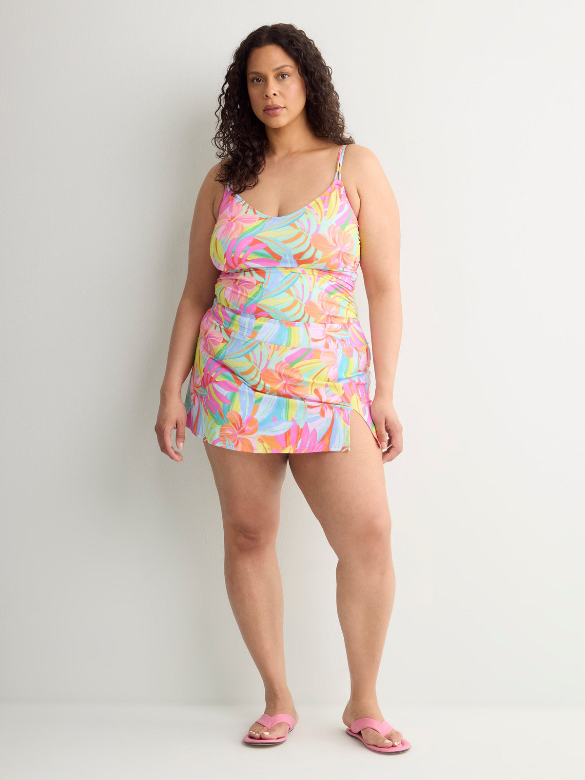 Floral High-Waisted Skirted Swim Brief - Bleu by Rod Beattie