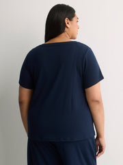 Textured Blue Short-Sleeve Henley Pyjama Top - tiVOGLIO