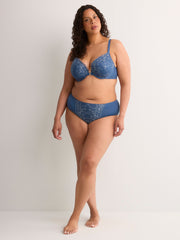 Cheeky Blue Microfibre Brief with Embroidered Mesh - Déesse