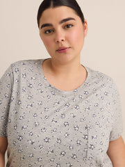 Heather Grey Floral-Print Long Short-Sleeve Sleepshirt - ti Voglio