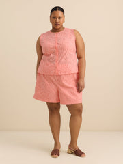 Pink Embroidered Cotton Pull-On Short