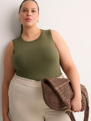Grey Pointelle Knit Fitted Tank Top