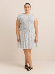 Sleeveless Smocked Crew-Neck Short Dress