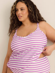 Striped V-Neck Blouson Tankini Top