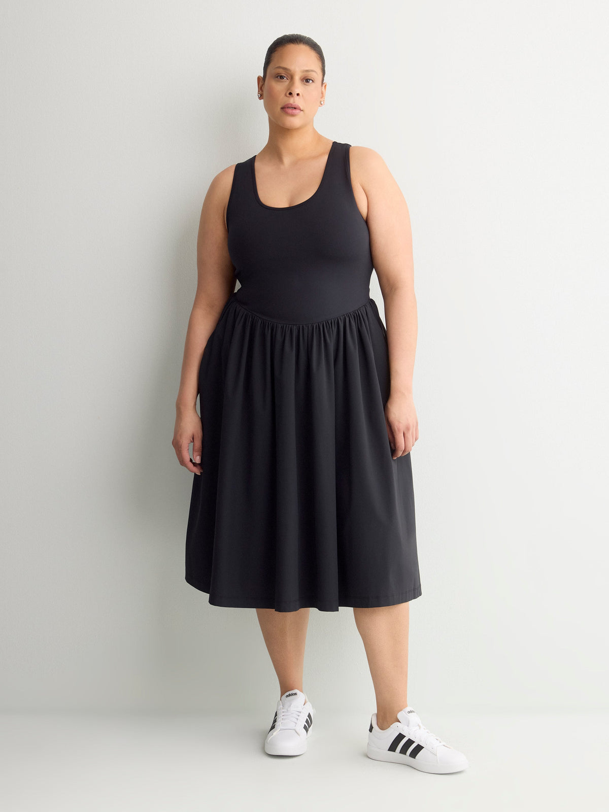 Sleeveless U-Neck Midi Dress with Peekaboo Overlap - Active Zone